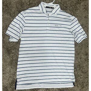 RLX Ralph Lauren White and Navy Striped Polo Shirt